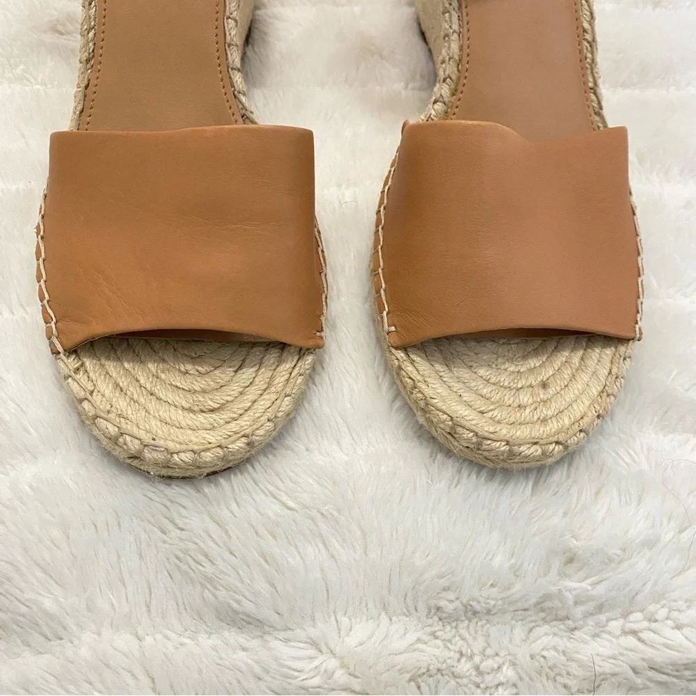 Vince Camuto Tan Leather Espadrille Wedge Sandals Size 9.5